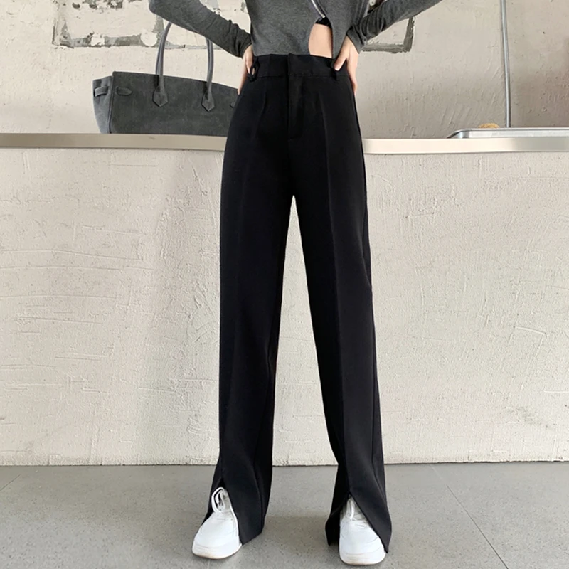 

Slit suit pants women's spring and autumn straight loose wide-leg pants 2021 new high-waisted thin drape mopping pants