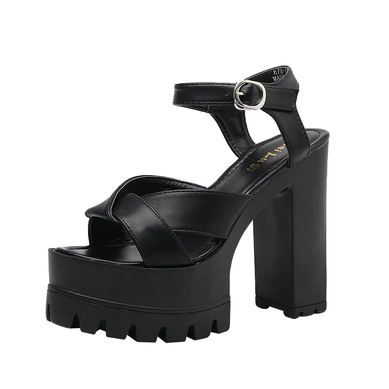 

Summer Fashion European And American Super High Heel 13cm Sexy Open Toe Buckle Ladies Sandals With Waterproof Platform.