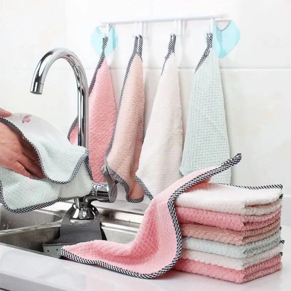 

Dish Cloth Rags Kitchen Cleaning Absorbent Thick Lazy Rags Non-oily Dish Washing Towels