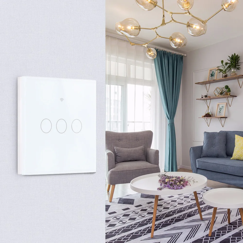 Умный выключатель с сенсорным стеклом Wi-Fi управление через приложение Tuya