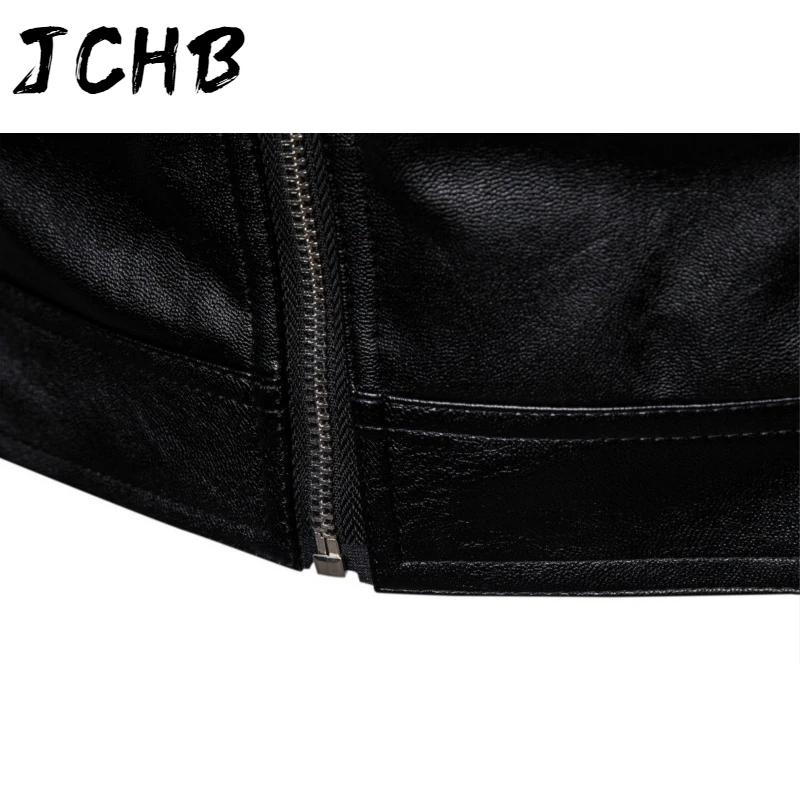 

Boutique Collar Stand Type PU B041 Men's Casual Zipper Leather Jacket
