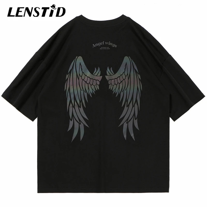 Мужская футболка в стиле хип-хоп LENSTID с радужными отражающими крыльями ангела