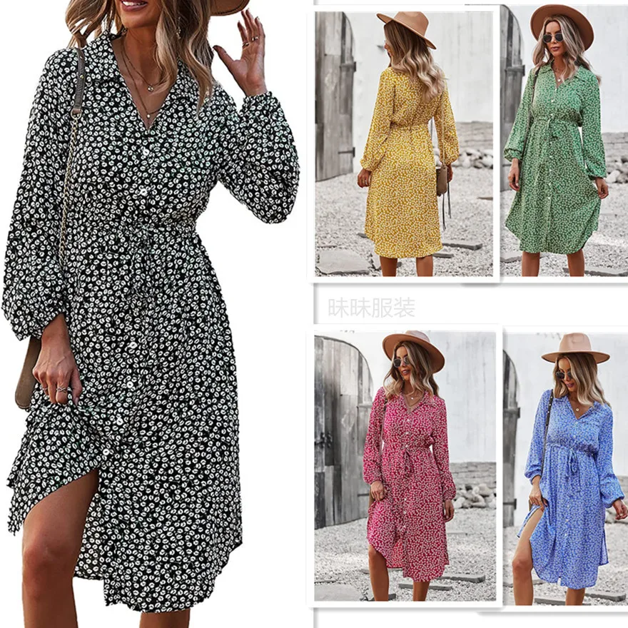 

New product printed long-sleeved dress 2021 autumn and winter mid-length dress