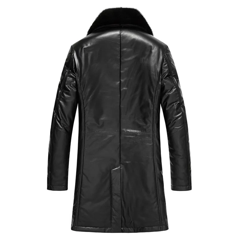 

Winter Men Long Real Cow Leather Down Jacket Warm Slim Genuine Leather Coat Cowhide Mink Fur Collar Large Size Overcoat 2021 New