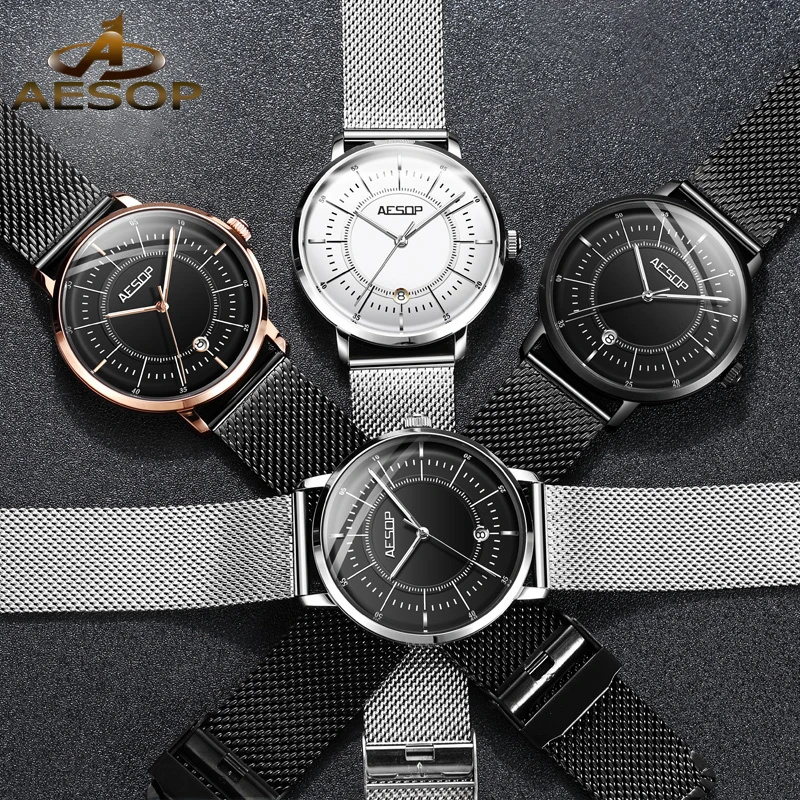 

Aesop Luxury Luminous Dual Calendar Men's Watches Atmospheric Business Mechanical Watch Waterproof Men's Fashion Belt Watch 2021