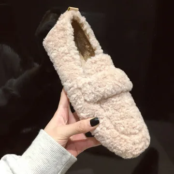 

Loafers Fur Square Toe Winter Shoes Women Modis Casual Female Sneakers Flats Autumn 2021 New Moccasin Dress Fall PU Lace-Up Basi