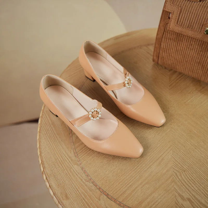 

Shoes Woman Flats Square Toe Casual Female Sneakers Pearl Decorateion Shallow Mouth Dress Summer Beading New Basic Lace-Up Sprin