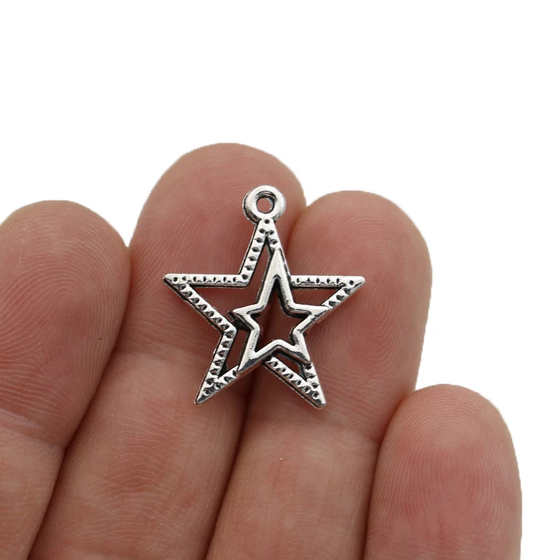

JAKONGO Antique Silver Plated Star Charm Pendants for Jewelry Making Bracelet DIY Accessories 23x21mm 10pcs