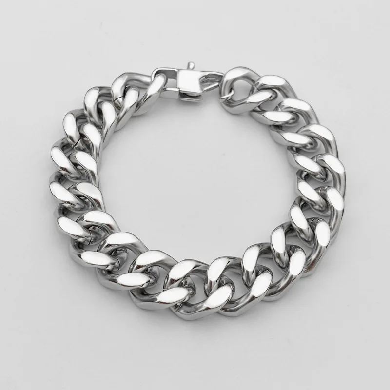

10mm 12mm 14mm Womens Mens Bracelet 316L Stainless Steel Curb Cuban Link Chain Silver Color Bracelet for Men Jewelry