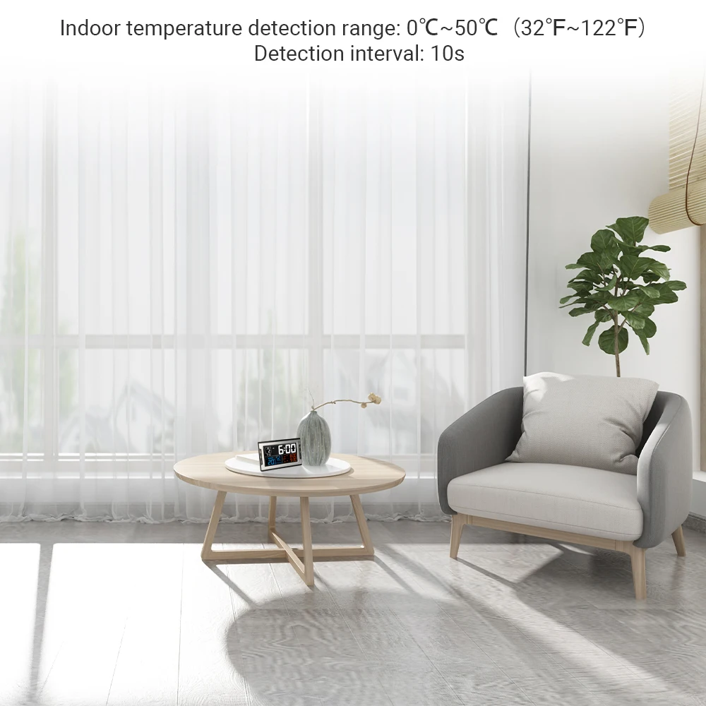 

Digital Clock with Indoor Temperature Humidity Thermo-Hygrometer Thermometer & Hygrometer Large Color Display with Backlight