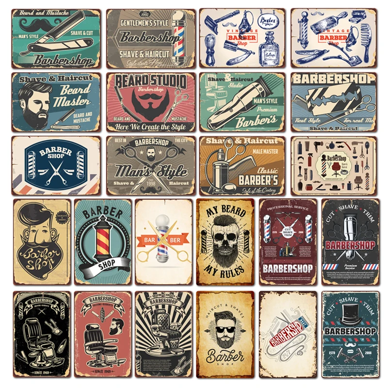 Оловянная вывеска для парикмахерской инструменты стрижки и металлическая