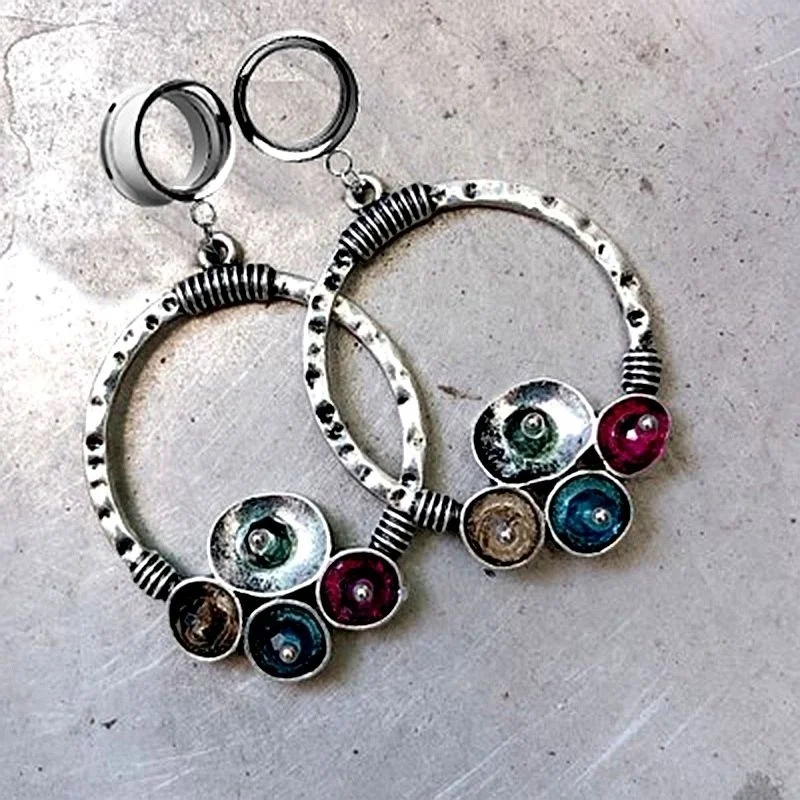 

2Pcs Dangle Ear Plugs Gauges Earrings Ear Tunnels Piercing Expander Vintage Bohemia Tunnel Plug Stretchers Reamer Body Jewelry