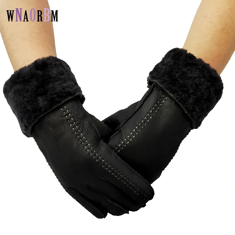 

Warm Winter Gloves for Women Outdoor Sheep Leather Length Gloves Ladies Sheepskin Genuine Fur Guantes Mitten Full Fingers