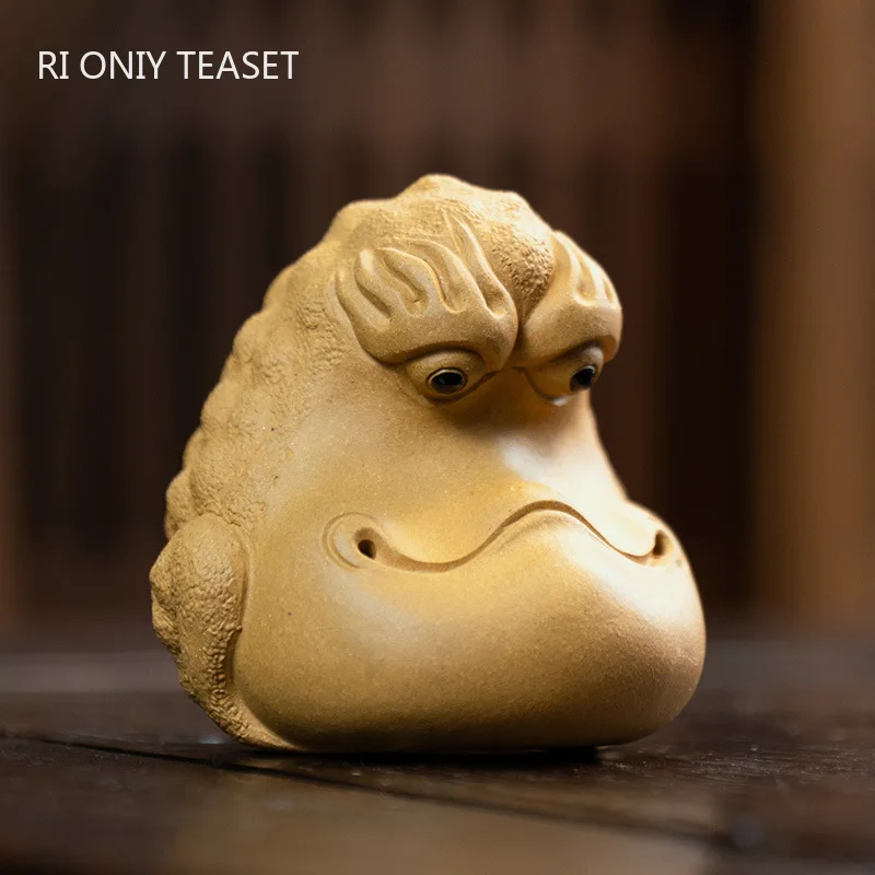 

Chinese Yixing Purple Clay Tea Pet Lucky Golden Toad Statue Animal Tea Figurine Ornaments Handmade Sculpture Tea Set Decoration