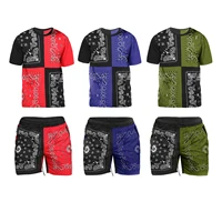 retro printed mens 2 piece set summer new t shirt shorts loose street hip hop clothing mens japanese leisure sports suit