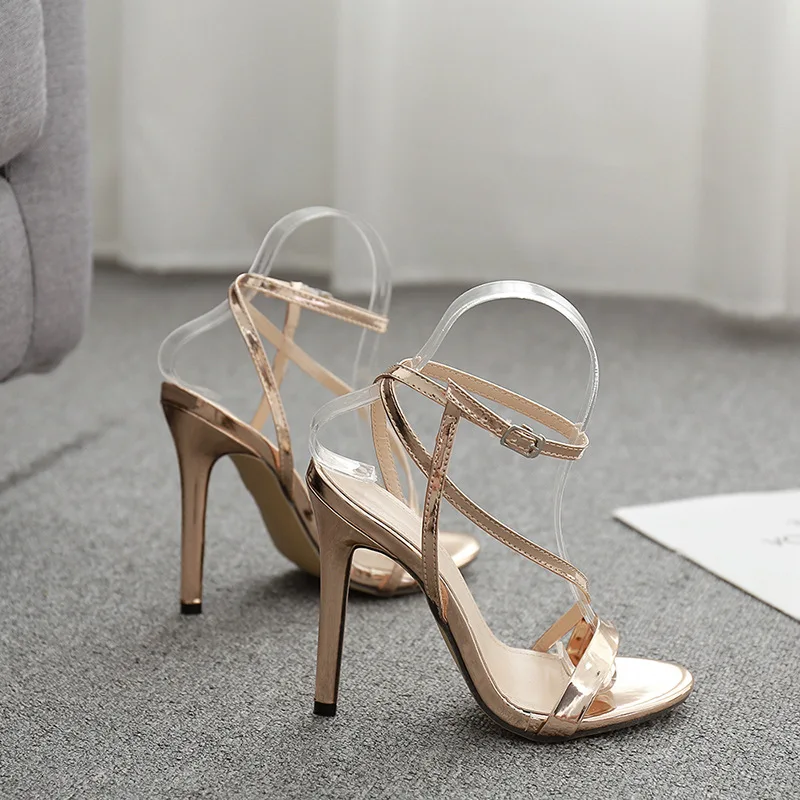 

New fashion one line buckle sexy champagne super high heel sandal trend