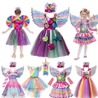 Purim конфетное платье принцессы для девочек детский карнавал леденец Косплей Костюм вечервечерние бальное платье Радужный Единорог + крылья