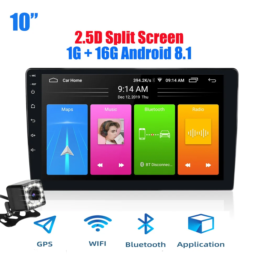 10 inch with CAM(new 2 din android 2.5D автомобильное радио Android 8,1 универсальный автомобильный Радио плеер gps навигация wifi Bluetooth MP5 плеер Разделенный экран 1+ 16 - Цвет: 10 inch with CAM(new