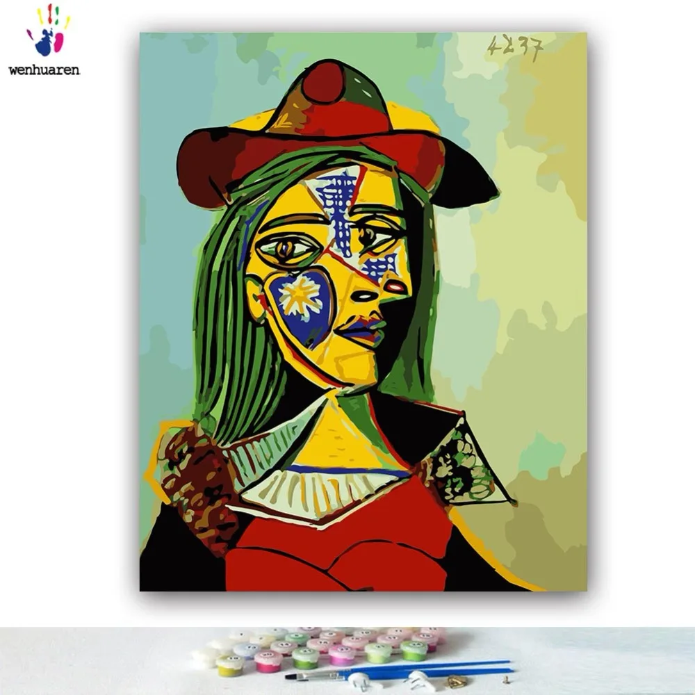 DIY картинки для раскраски по номерам с цветами Пикассо женщина в шляпе Картина