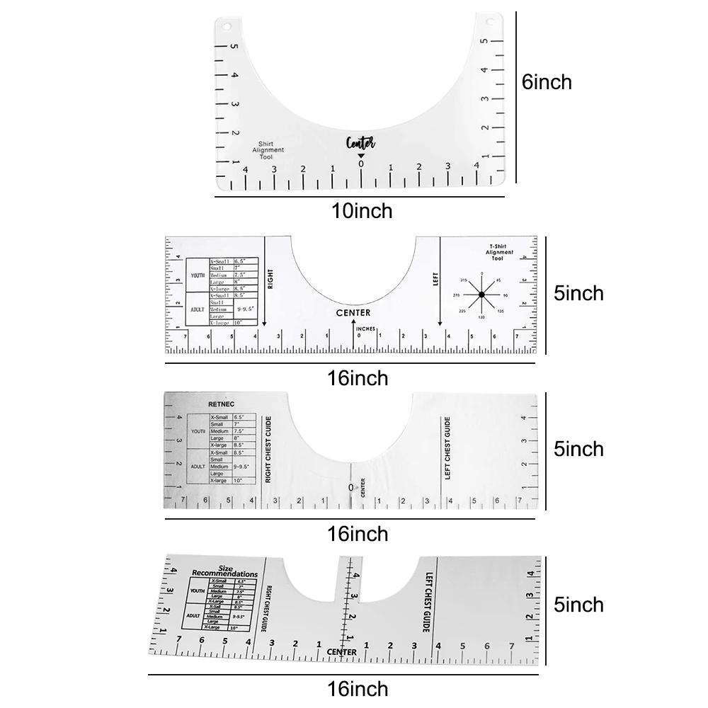 

T-Shirt Alignment Ruler For Guid T-Shirt Design Fashion Rulers With Size Chart Measurement Tool Drawing Template Craft Tool Set