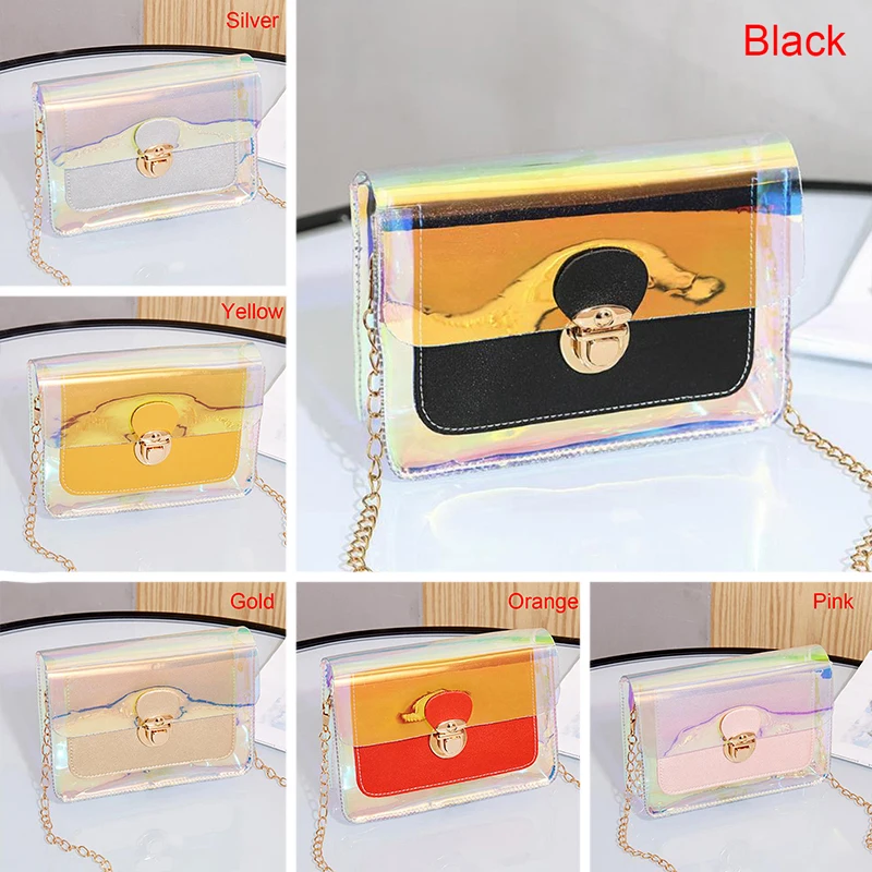

1PCS Women Fashion PVC Clear Jelly Clutch Bag Purse Tote Casual Shoulder Handbag Summer Beach Laser Holographic Bag