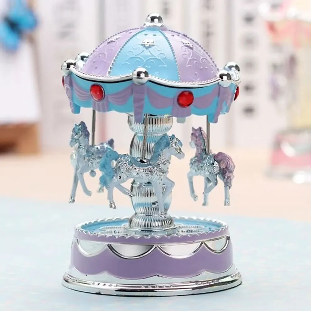 Horse Carousel Music Box Toy Light Clockwork Musical Boxes Gifts Vintage | Дом и сад