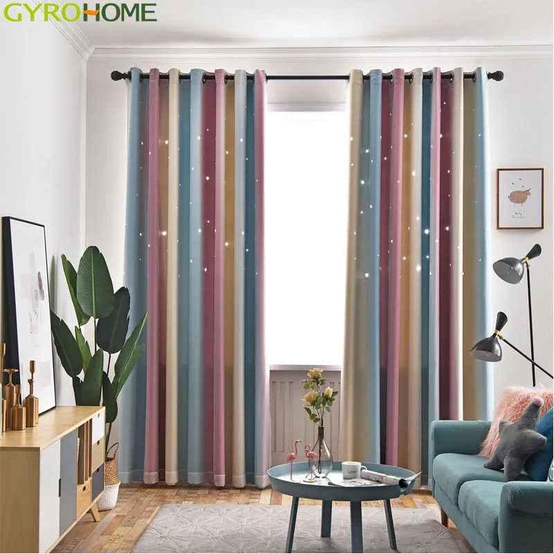 Двухслойная красочная пустая звезда для детской комнаты затемненная драпировка