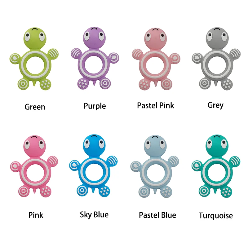 Chenkai 10PCS Baby Silicone Cute Turtle Teethers BPA Free Baby Tiny Rod Teething Food Grade DIY Chew Bracelet Necklace Kids Toys