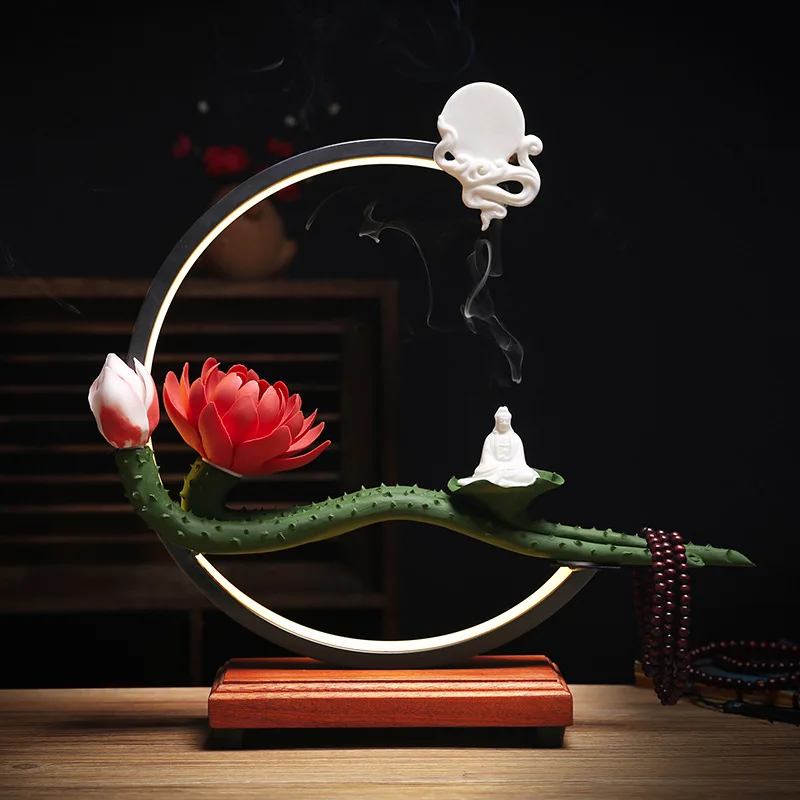 

Lotus Backflow Incense Burner Buddha Vintage Zen Incense Burner Ceramic Aroma Diffuser Incensario Waterfall Indoor EB5XL