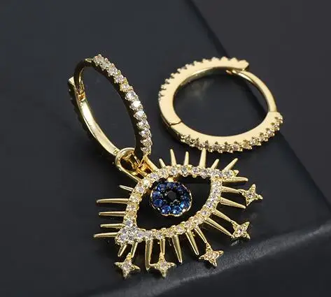 evil eye gold 925 серебряные серьги «Радуга» лимонные жуки кактус сглаза ананас арбуз коктейльное стекло Асимметричные cz Стразы Серьги - Окраска металла: evil eye gold