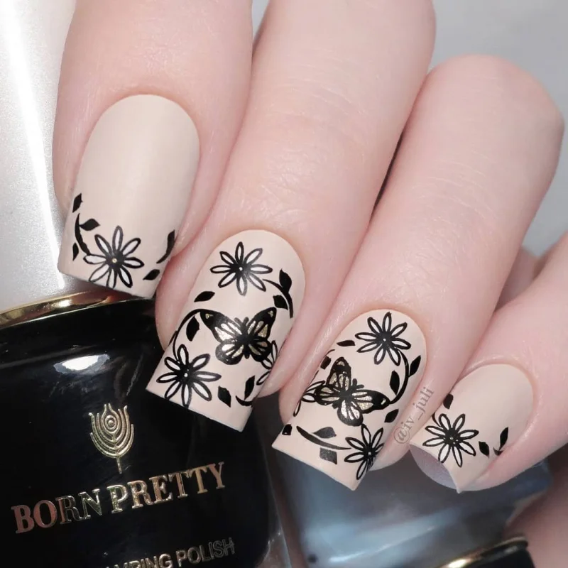 BORN PRETTY стемпинг ногтей покрытие 6 мл Черно-белая пластина Печатный лак для