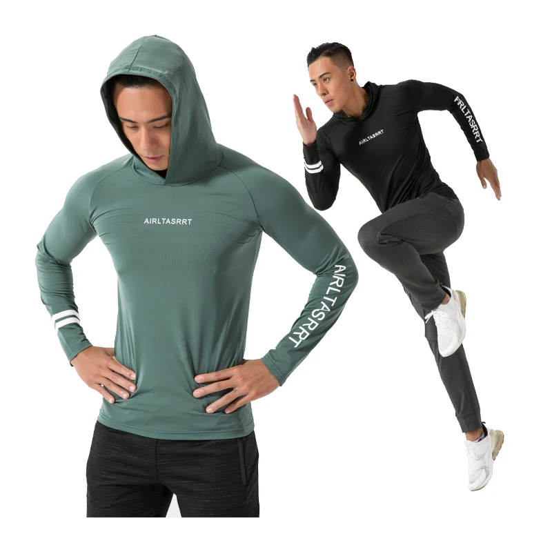 

Man Running Long Sleeves Gym Soccer Letter Training Jogging Shirts Leisure Pullover Hooded Jackets Sports Men Autumn Casual Tee