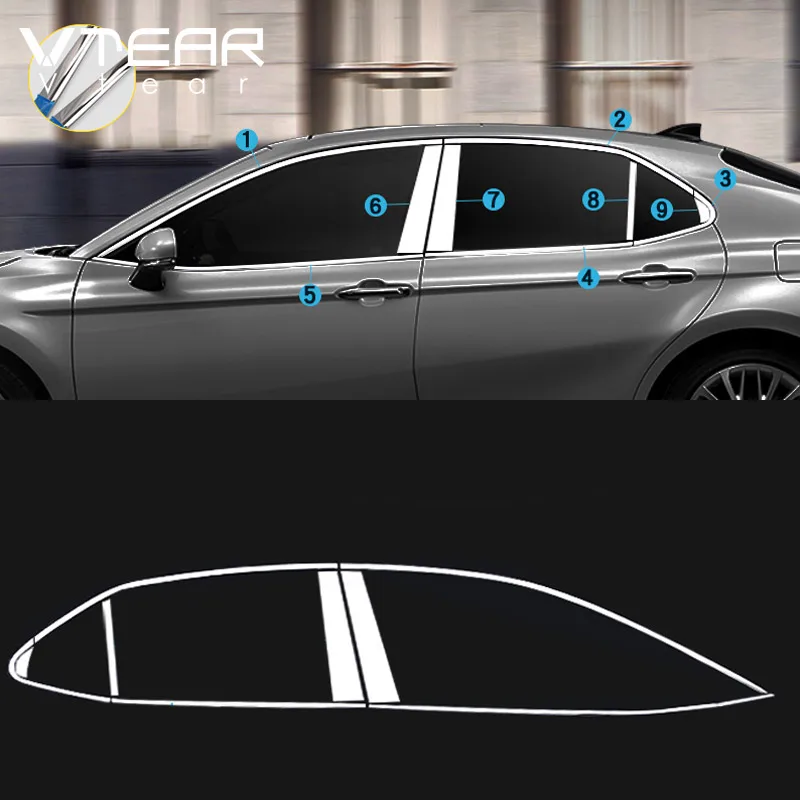 

Vtear For Toyota Camry car exterior stainless steel styling window frame cover trim decoration chrome accessories parts 2020