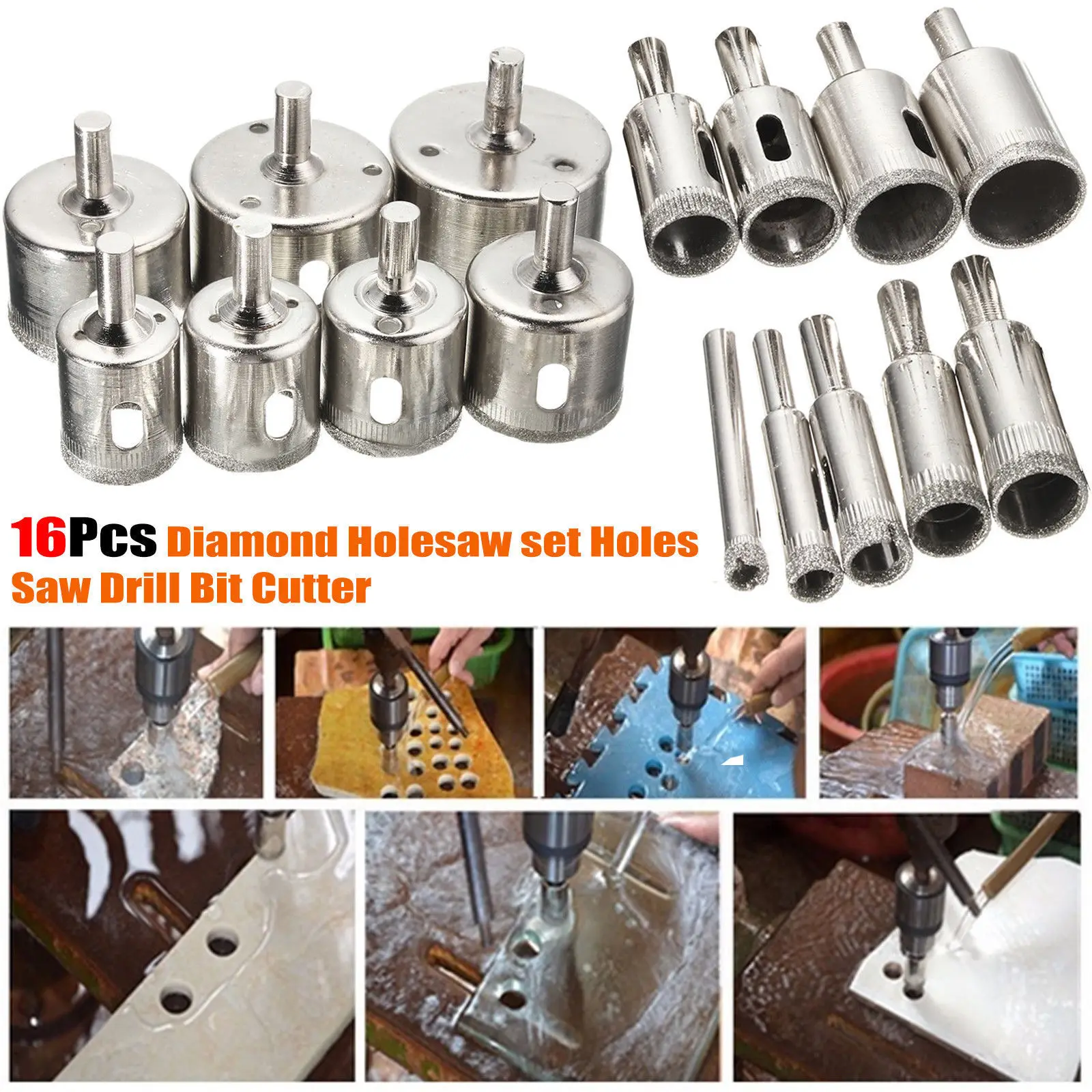 

16Pcs Diamond Holesaw Drill Bit Set Tile Porcelain Glass Marble Ceramic Cutter