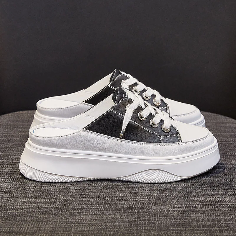 

Slippers for Women Summer New Korean Version of No Heel Thick Bottom Pedal Platform Flats Women's White Shoes Sneakers N6-201