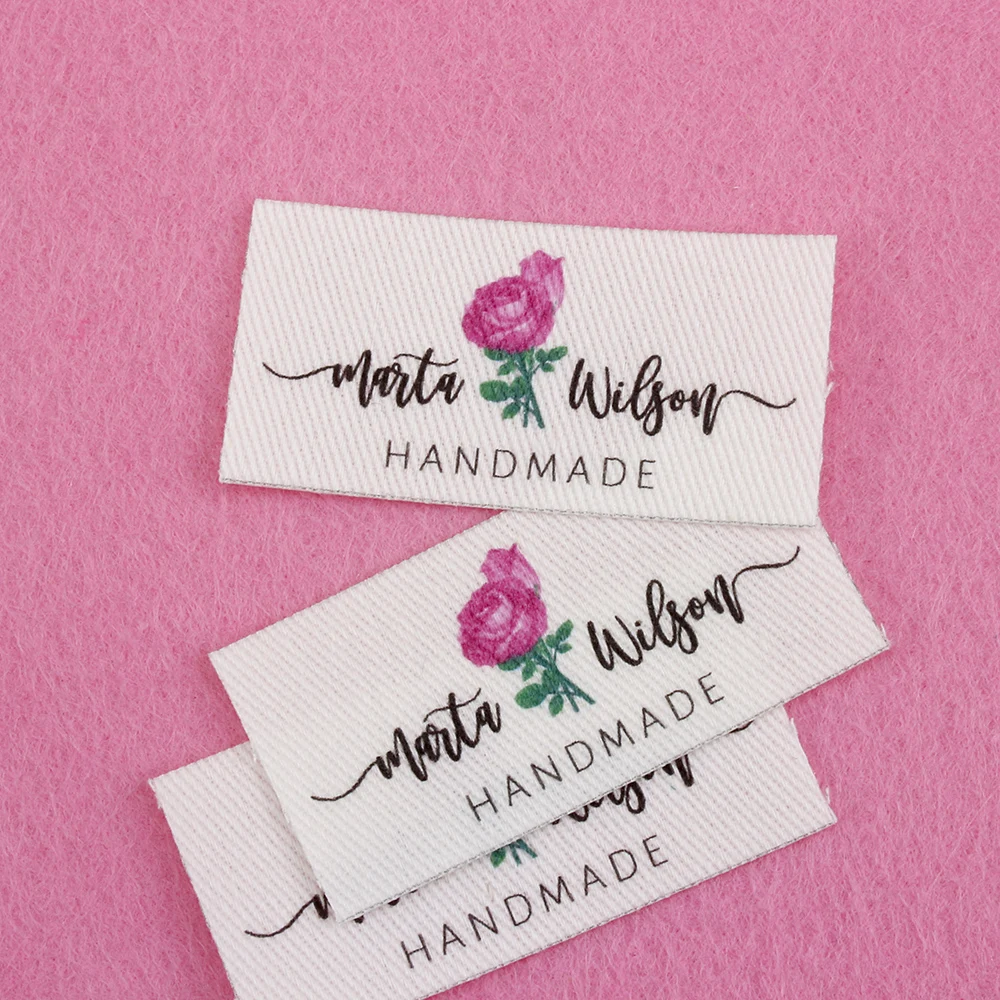 

48 Custom Ironing Labels, Personalized Brand , Logo or Text, Clothing Tags, 100% Cotton, Name, Washable, Handmade (TB5389)