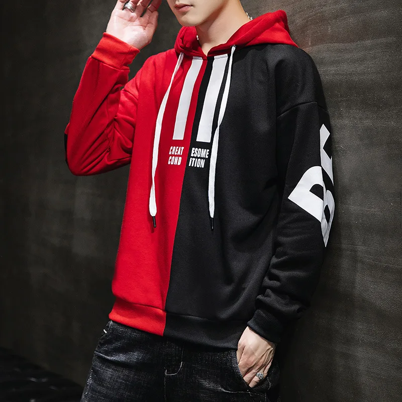 

Spring and autumn men's sweatershirt long-sleeved pullover hit color stitching couple hooded jacket student sweatshirt hoodie