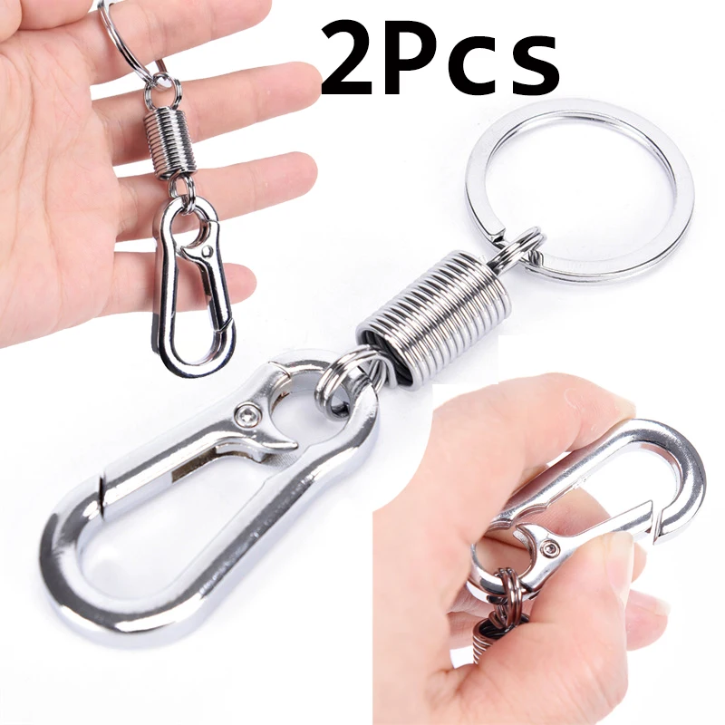 

2 Pcs Outdoor Stainless Steel Spring Buckle Carabiner Keychain Waist Belt Clip Anti-lost Buckle Hanging Retractable Keyring