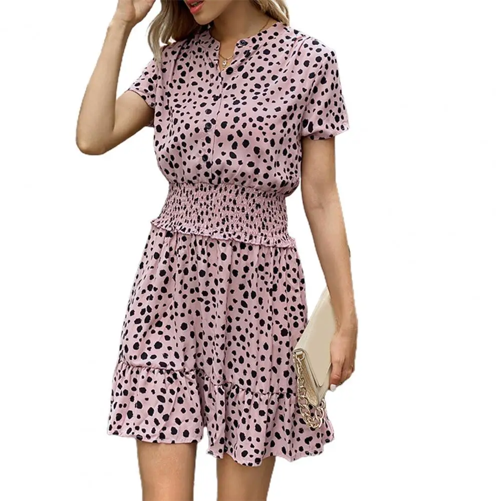 

Summer Slim Dress for Women Casual Dot Printing Summer V Neck Ruffle Mini Dresses Ladies Waisted Fitted Dress Ladies Vestidos