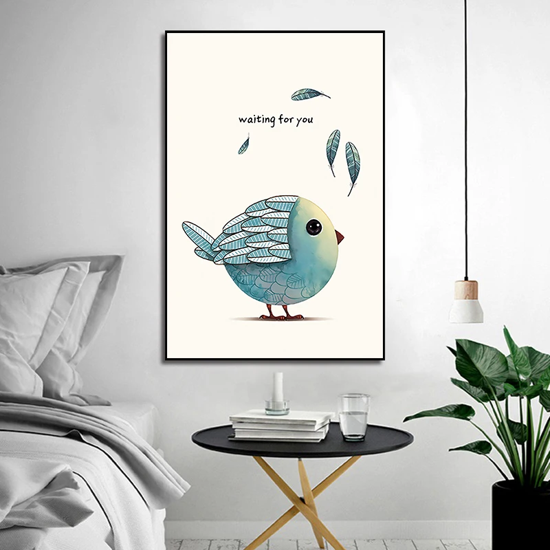 

Funny Cartoon Bird with Slogan Colorful Wall Art Canvas Painting Watercolor Prints Home Decor Pictures for Kids Living Room