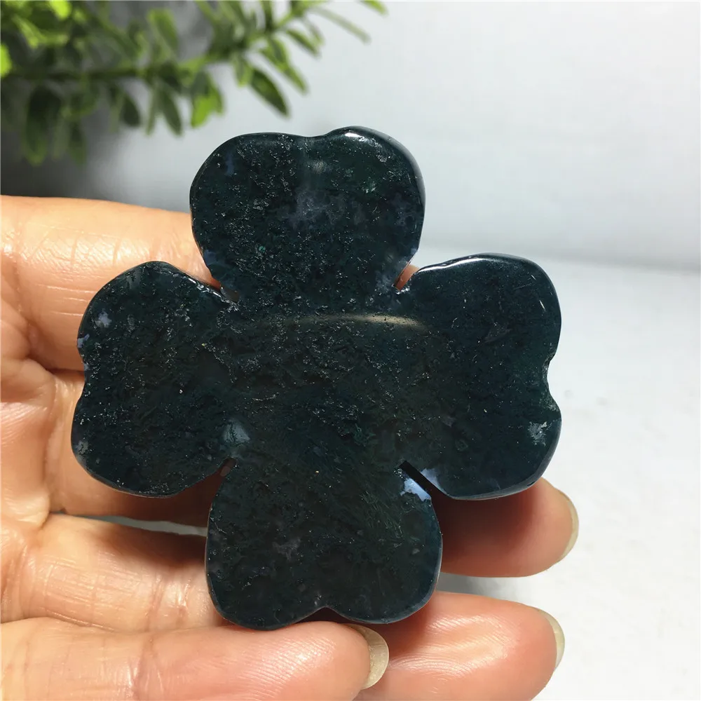 

Natural Moss Agate Crystals Quartz Ornament For Home Decoration Reiki Healing Green Gemstones Carve Four-Leaved Clover Gift