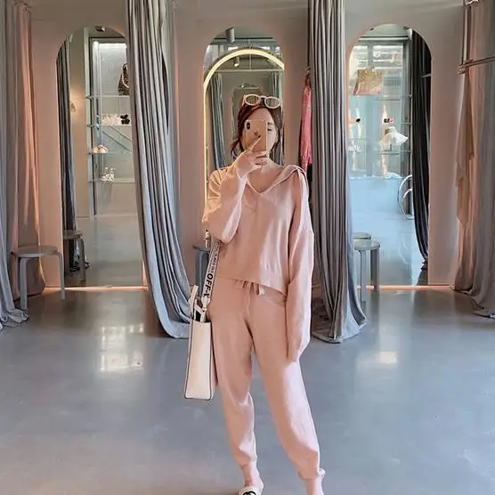 2020 весна осень новый бренд женский комплект 2 шт. спортивные костюмы вязаный