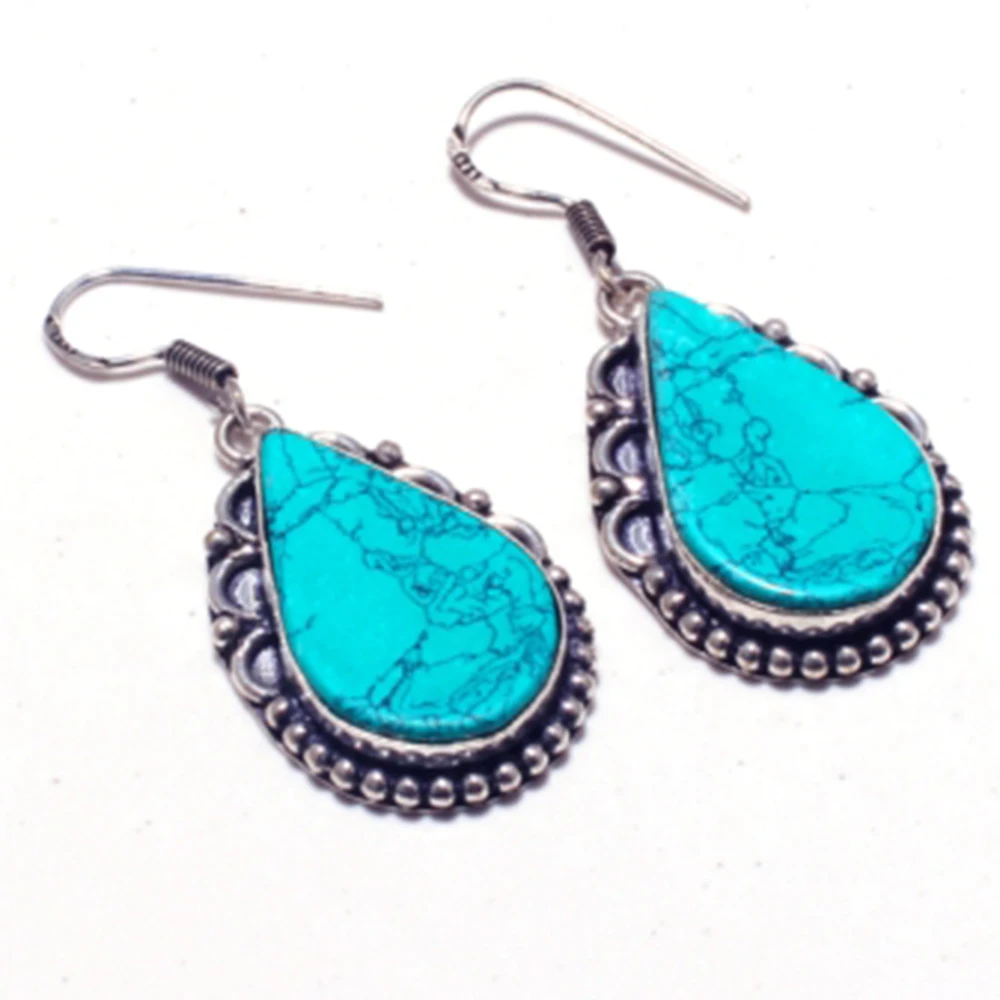 Серьги из натурального бирюзового серебра на медные серьги подарок ручной