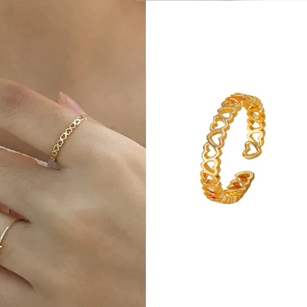 

Hot New Hollow Heart-shaped Rings for Women Metal Gold Hollow Heart Adjustable Opening Ring Girl Love Party Jewelry Wedding Gift