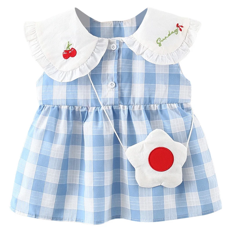 

Summer Baby Born Girl Clothes Sleeveless Plaid Doll Collar Princess Dress for Toddler Girls Clothing Infant Tutu Dresses Skirt