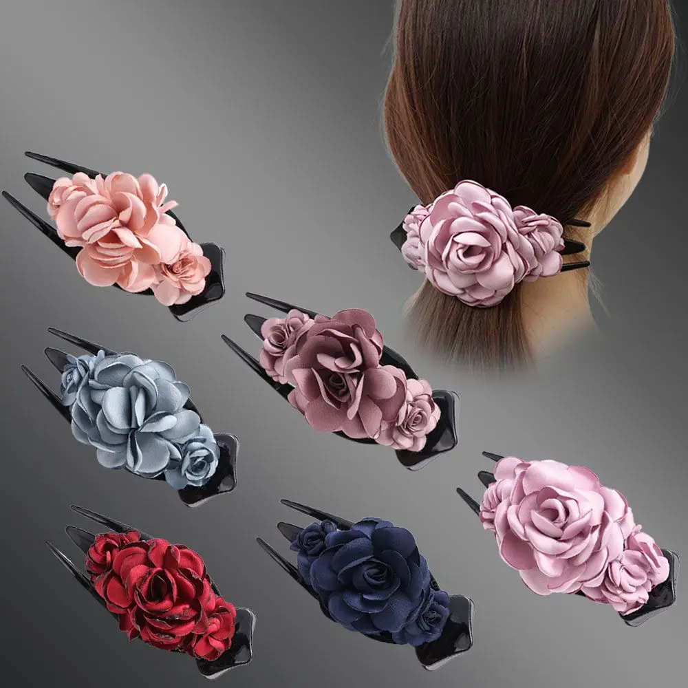 Заколка-Пряжка женская с цветами модный зажим для волос из ткани аксессуар на