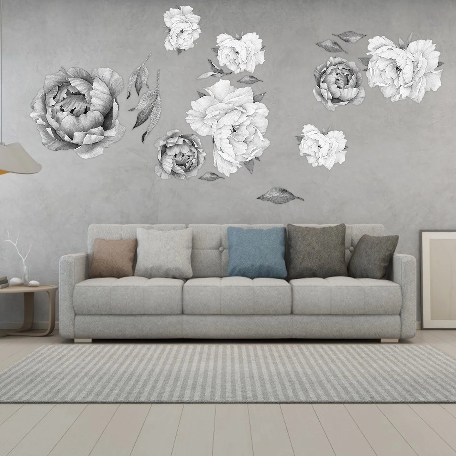 Новинка 2021 домашний декор настенные Наклейки пионы акварельные черно белые