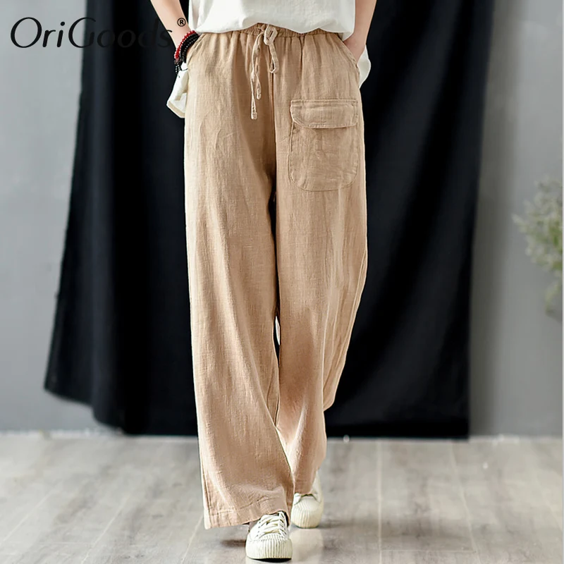 Женские брюки с эластичным поясом OriGoods широкие из коллекции Лето 2020 Свободные
