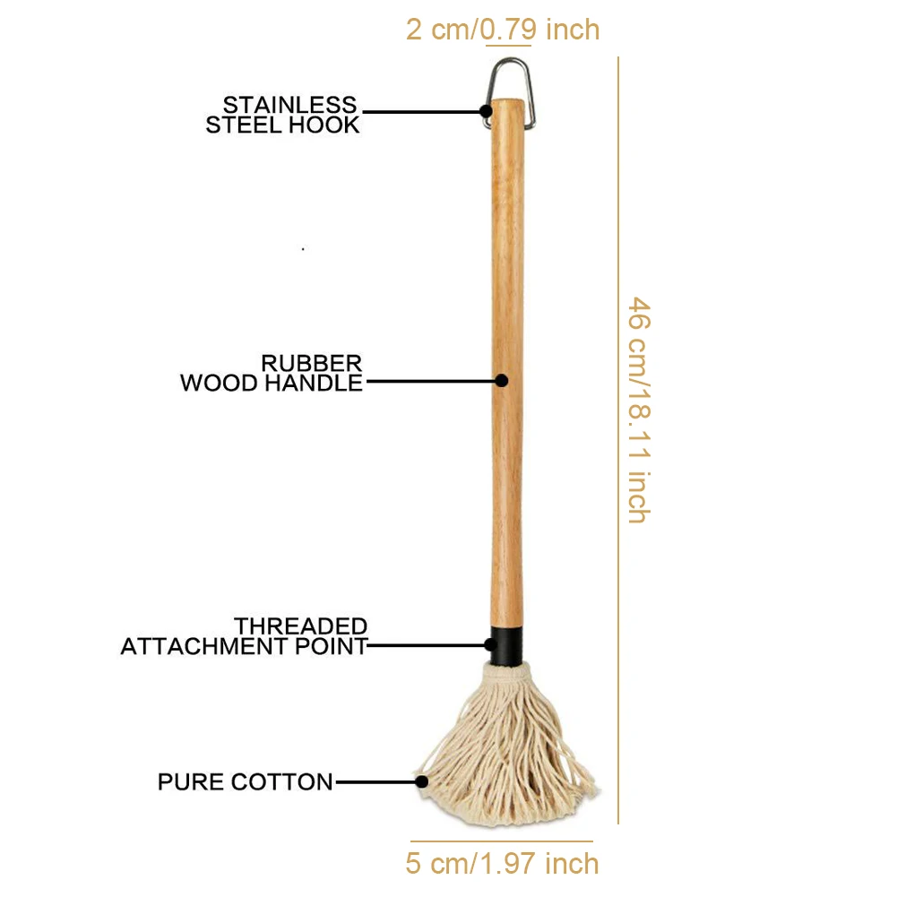 

BBQ Grill Basting Mop Professional Barbecue Brush BBQ Brush Mop With Hard Wood Handle For Sauce Cleaning Cotton Oil Brush 18Inch