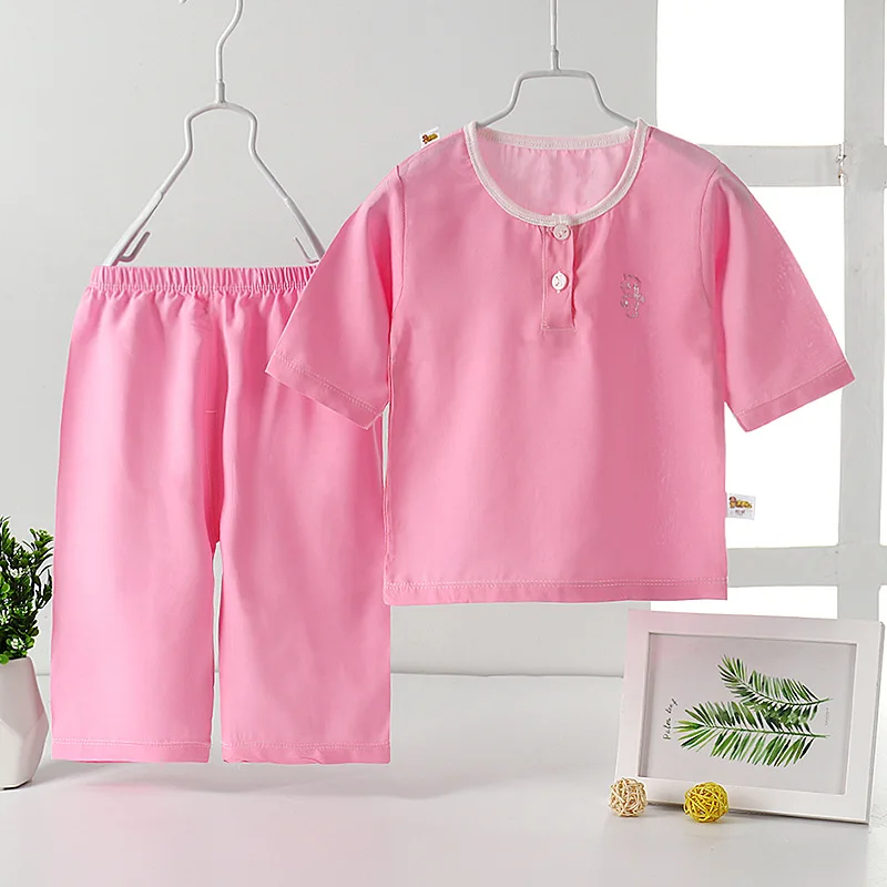Комплекты летней одежды для детей хлопковые шелковые пижамы девочек одежда сна